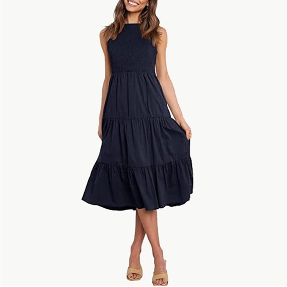 4our Dreamers Navy Blue Tiered Midi Sleeveless Boho Dress Women’s Size XS - Picture 1 of 7